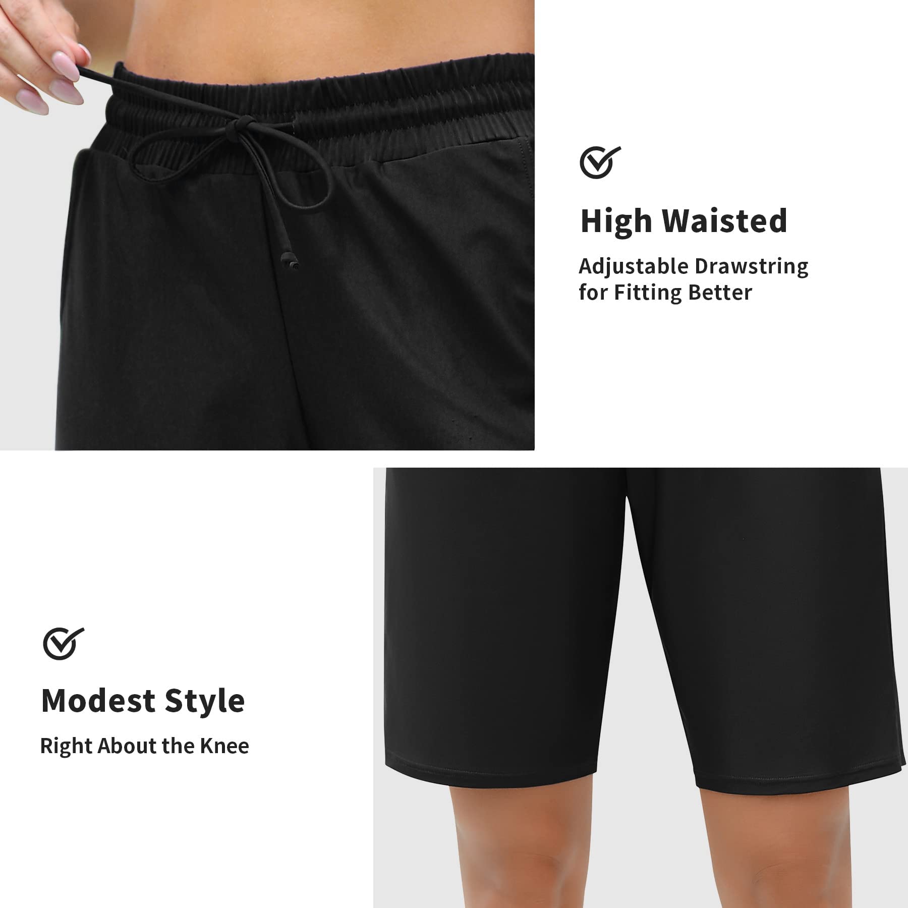 ALove Women's 9" Swim Shorts High Waisted Swim Board Shorts with Pockets UPF 50+ Swimsuit Bottoms Built-in Brief - Image 4