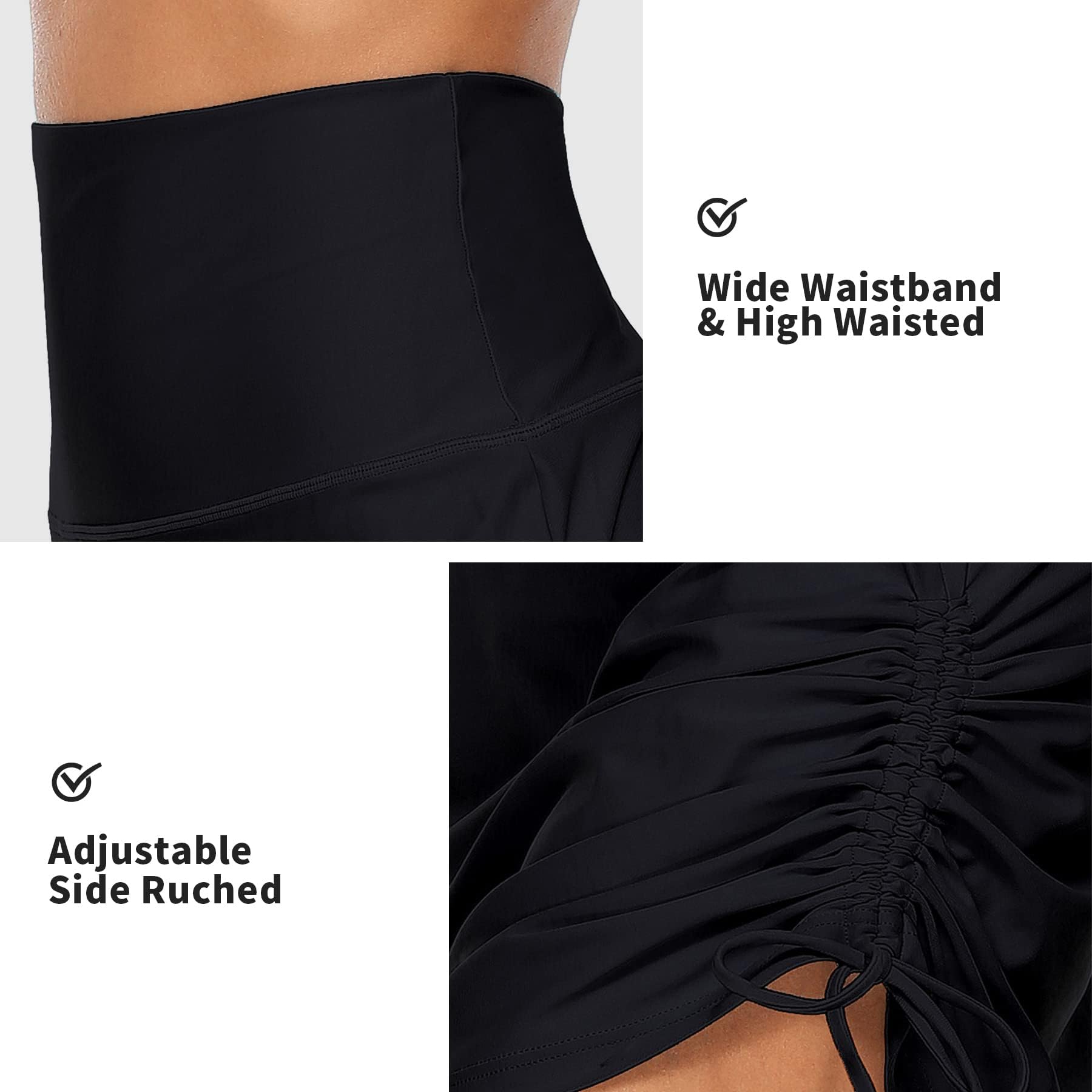 ALove Womens High Waisted Drawstring Swim Skirts Ruched Tummy Control Swimsuit Bottoms - Image 8