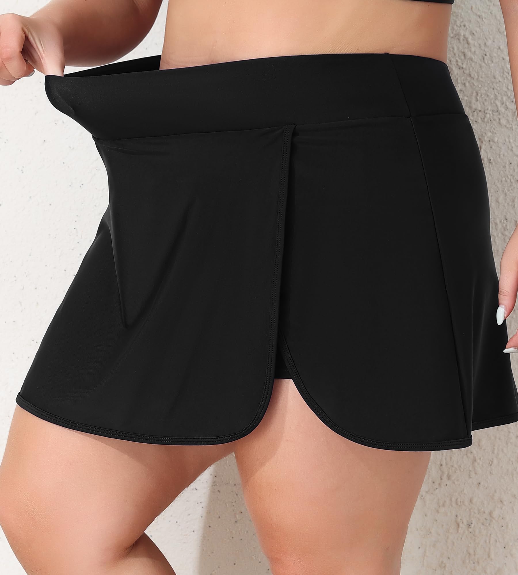 ANFILIA Women Plus Size Swim Skirt Tummy Control Split Swimsuit Bottom High Waisted Swim Suit Skirt with Pockets - Image 4